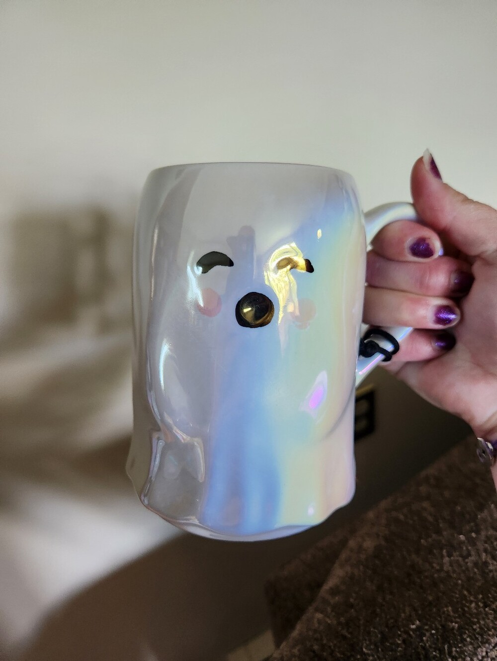 Halloween Ghost Mug Irridescent Hey Boo NWT